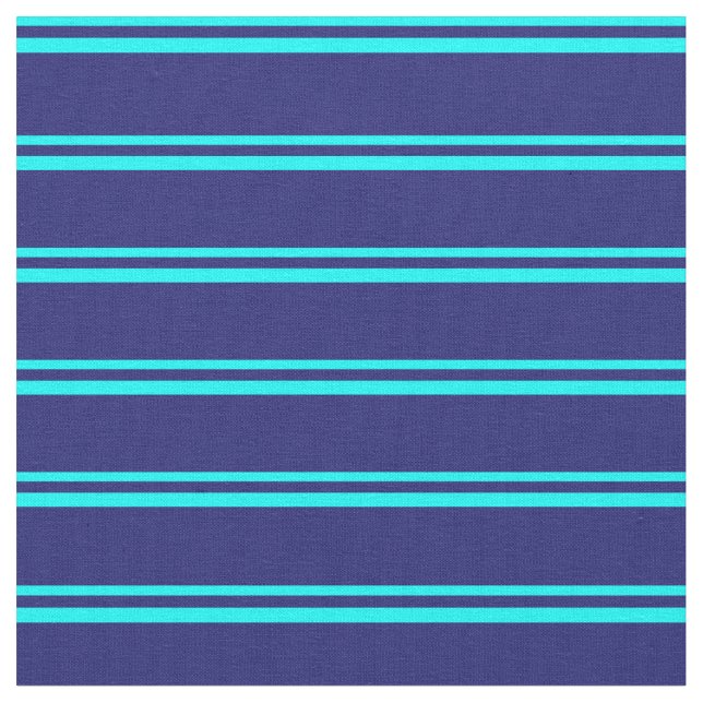 Cyan & Midnight Blue Colored Lines Pattern Fabric (Close Up)