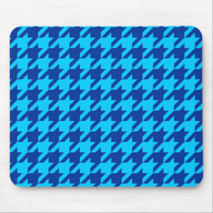 Cyan Navy Blue Houndstooth Plaid Mouse Pad