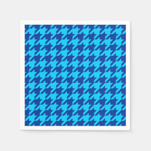 Cyan Navy Blue Houndstooth Plaid Napkins
