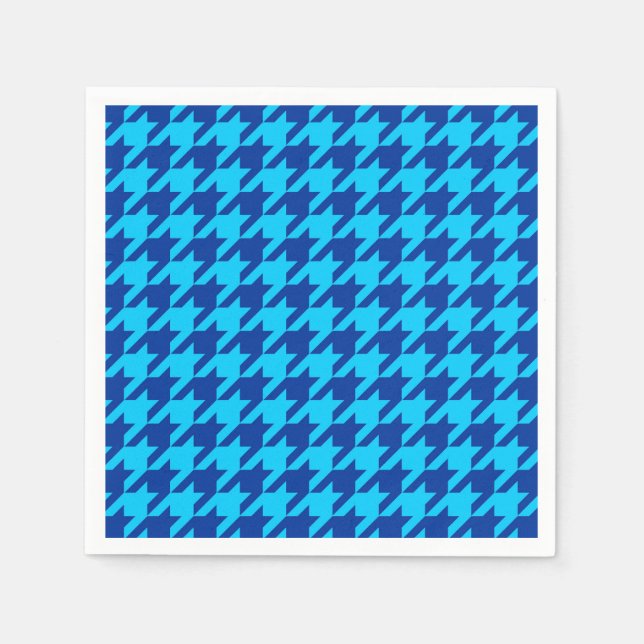 Cyan Navy Blue Houndstooth Plaid  Napkins (Front)