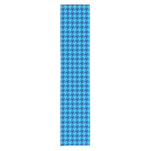 Cyan Navy Blue Houndstooth Plaid  Short Table Runner