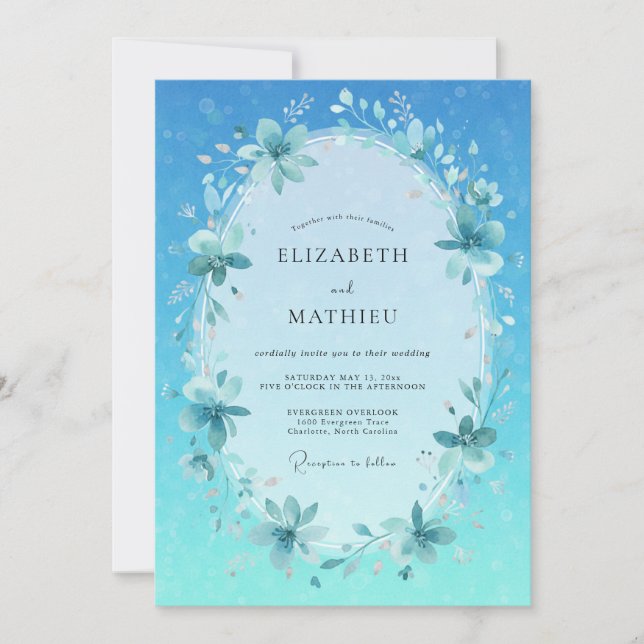 Cyan Painterly Spring Wedding Invitation (Front)