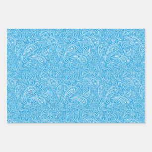 Cyan paisley pattern wrapping paper sheets