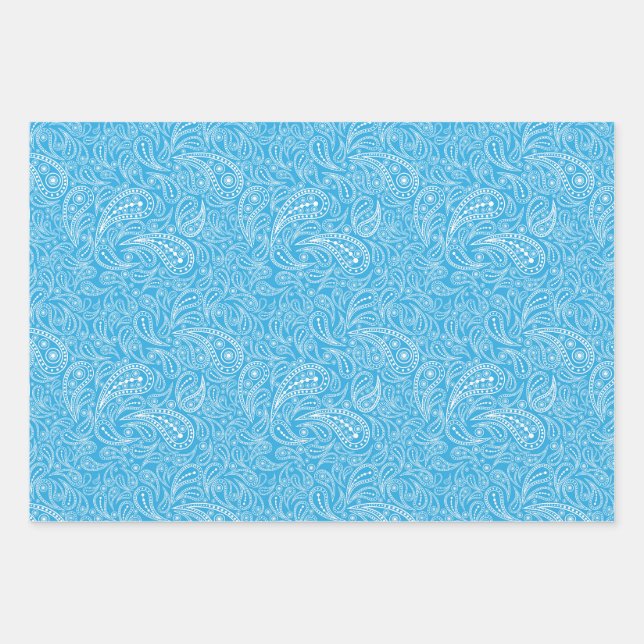 Cyan paisley pattern wrapping paper sheets (Front)