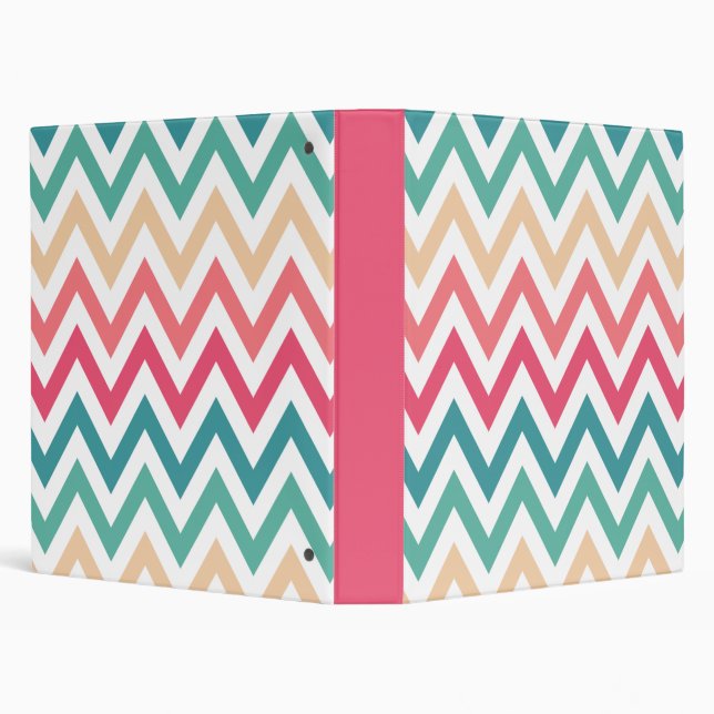 Cyan Peach Reds Geometric Chevron Abstract Pattern Binder (Background)