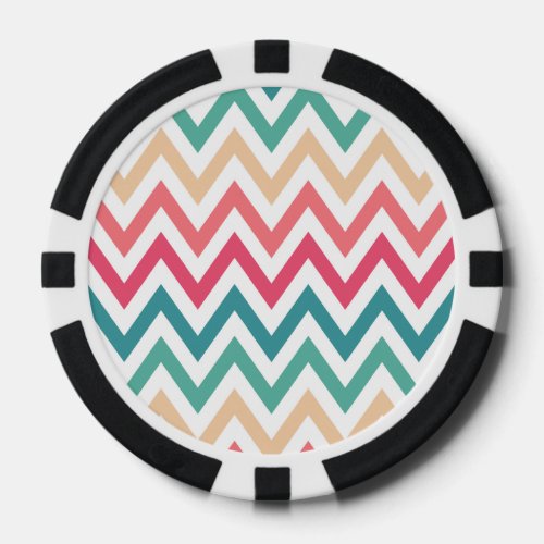 Cyan Peach Reds Geometric Chevron Abstract Pattern Poker Chips