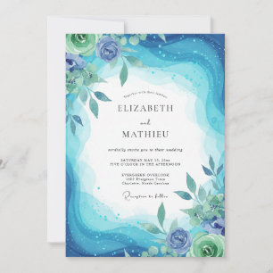Cyan Periwinkle Foliage Eucalyptus Wedding Invitation