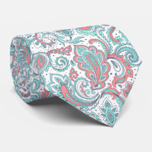 Cyan pink beautiful vintage ornamental pattern neck tie