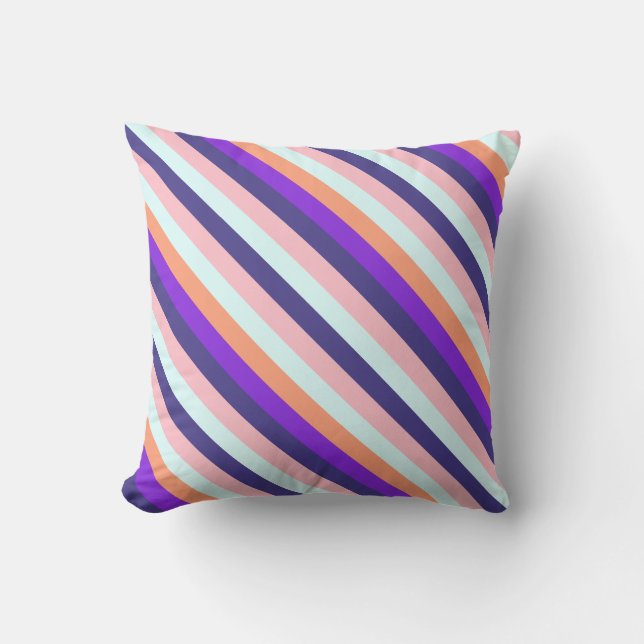 Cyan, Pink, Dark Slate Blue, Purple & Salmon Lines Throw Pillow (Front)