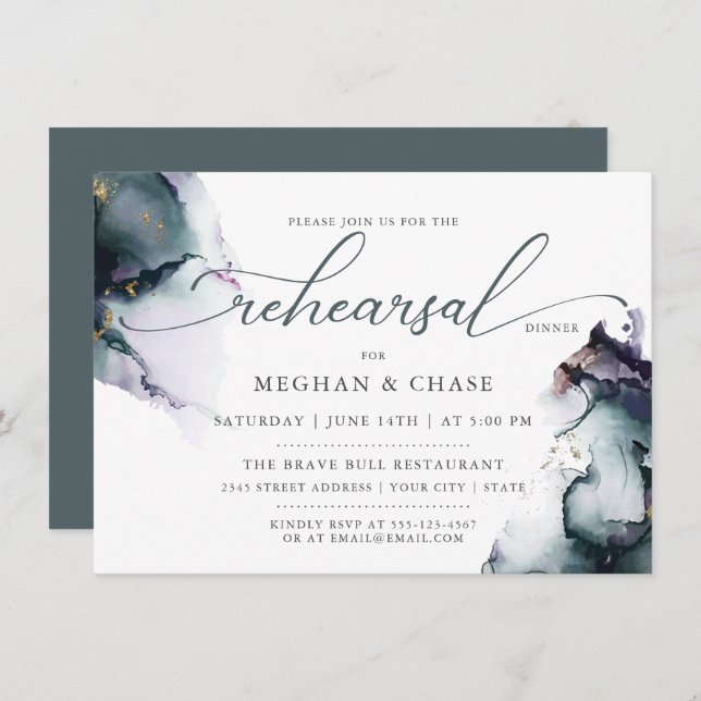 Cyan Purple Fantasy Ocean Amethyst Gem Geode Invitation (Front/Back)