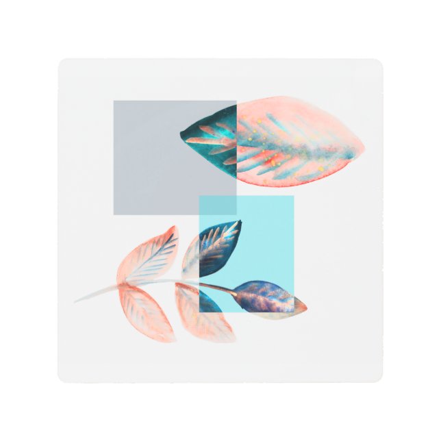 Cyan Red Leaf Metal Print (Front)