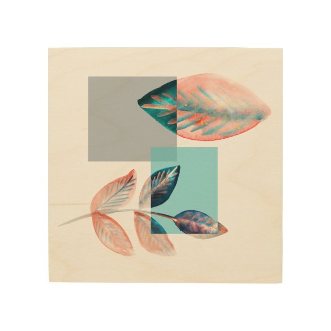 Cyan Red Leaf Wood Wall Art (Front)
