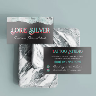 Cyan Red Marbled Paint Tattoo Artist Raised Spot UV Business Card