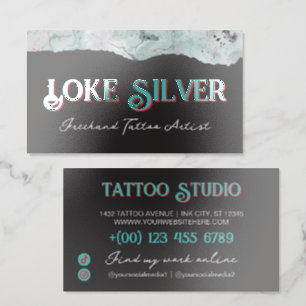 Cyan Red Marbled Paint Tattoo Artist Raised Spot UV Business Card