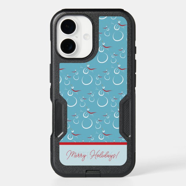 Cyan Red Merry Holidays Cute Snowman Pattern Otterbox iPhone Case (Back)