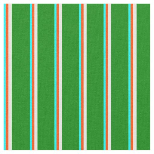 Cyan, Red, Mint Cream & Green Lines Fabric