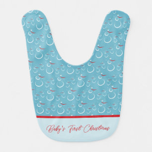 Cyan Red Snowman Pattern Baby's First Christmas Baby Bib