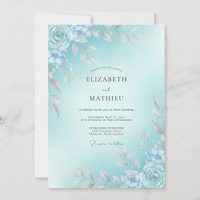 Cyan Refreshing Watercolor Wedding Invitation (Front)