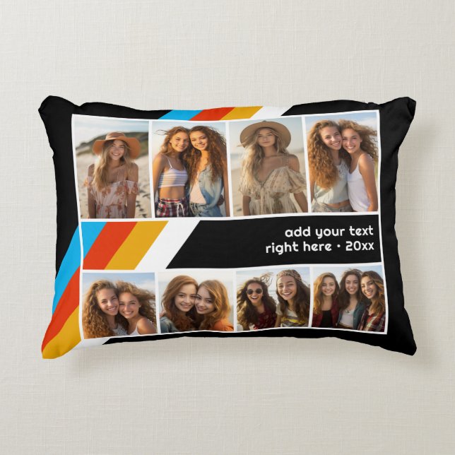 Cyan Retro Stripe - 8 Photo Collage Accent Pillow (Front)