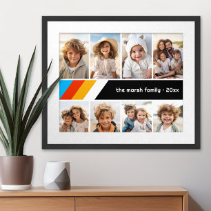 Cyan Retro Stripe - 8 Photo Collage Poster