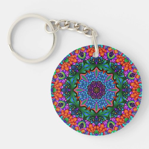 Cyan  Sapphire Kaleidoscope Mandala Keychain