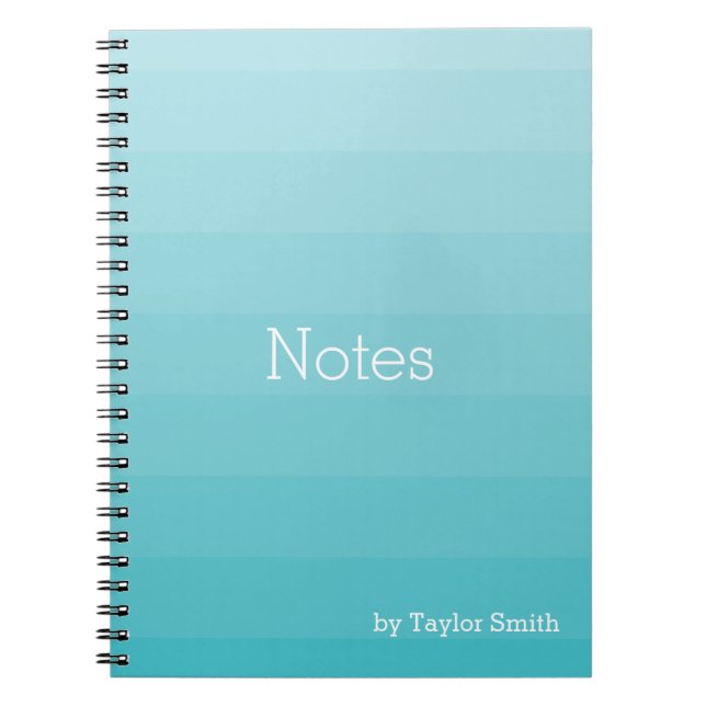 Cyan Shades of Blue Horizontal Stripes Youthful Notebook (Front)