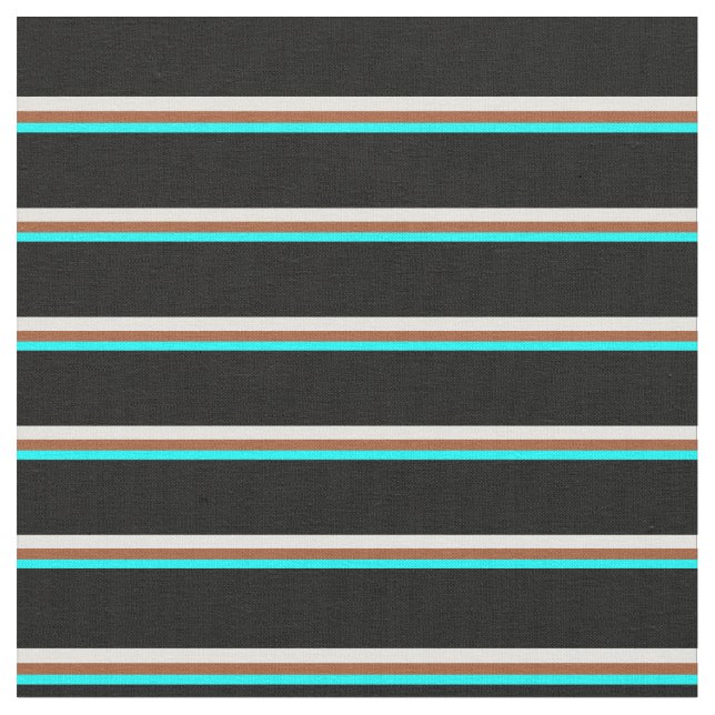 Cyan, Sienna, Light Yellow, and Black Stripes Fabric (Close Up)