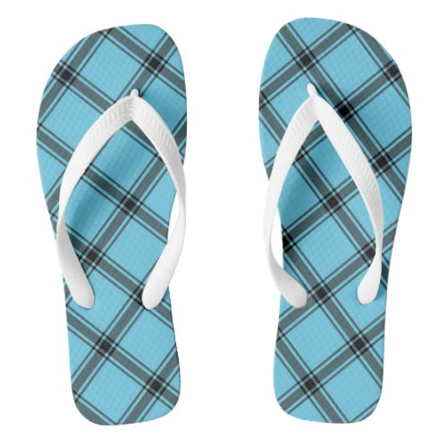 Cyan simple strip plaid pattern flip flops