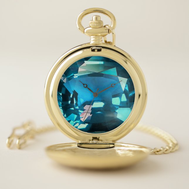 Cyan Sky Blue Pocket Watch (Inside)