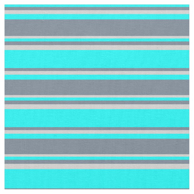Cyan, Slate Gray, and Light Grey Lined Pattern Fabric (Close Up)