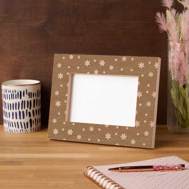 Cyan Snowflake Pattern Holiday Engraved Frames (Left)
