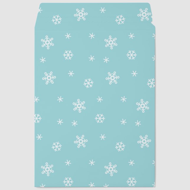Cyan Snowflake Pattern Holiday Envelope Mailers (Front)