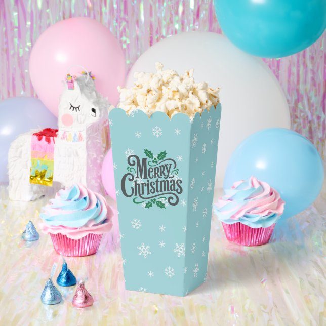 Cyan Snowflake Pattern Holiday Favor Boxes (Party)