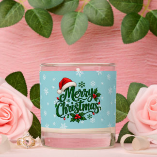 Cyan Snowflake Pattern Holiday Scented Candle