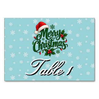 Cyan Snowflake Pattern Personalized Holiday Table Number