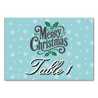 Cyan Snowflake Pattern Personalized Holiday Table Number