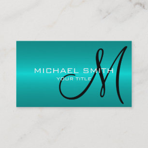 Cyan Stainless Steel Metal Monogram Business Card