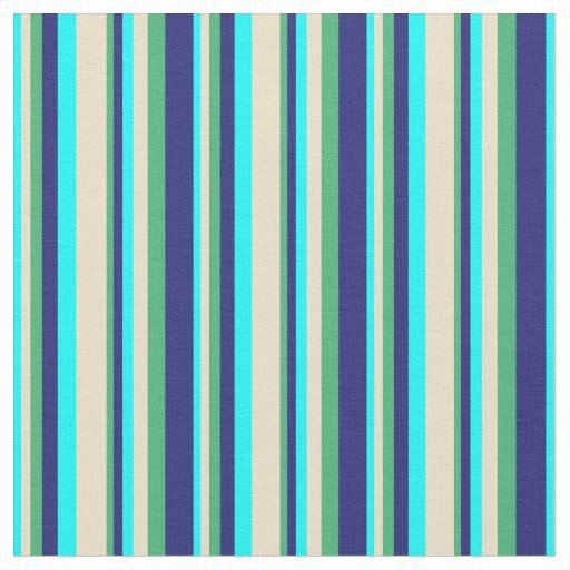 Cyan, Tan, Sea Green & Midnight Blue Lines Fabric