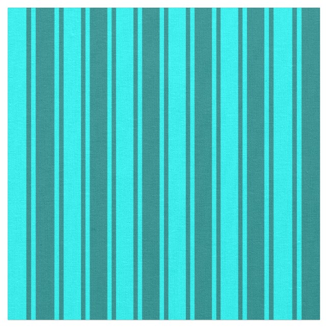 Cyan & Teal Colored Lined Pattern Fabric (Close Up)