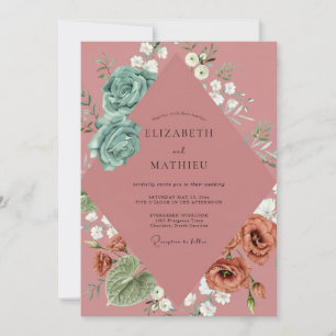 Cyan Terracotta Ranunculus Eucalyptus Wedding Invitation