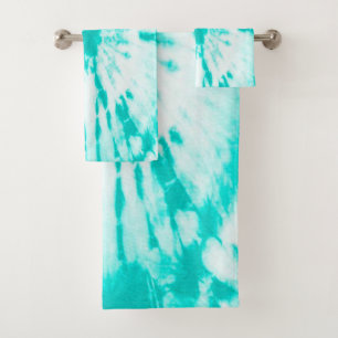 Cyan Tie Dye Pattern Pretty Beachy Bath Towel Set