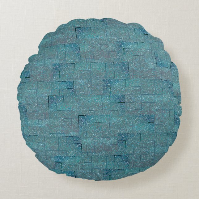 Cyan to gray texture shaped mosaic cutouts round pillow (Front)