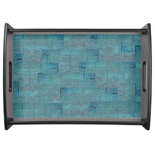 Cyan to gray texture shaped mosaic cutouts serving tray