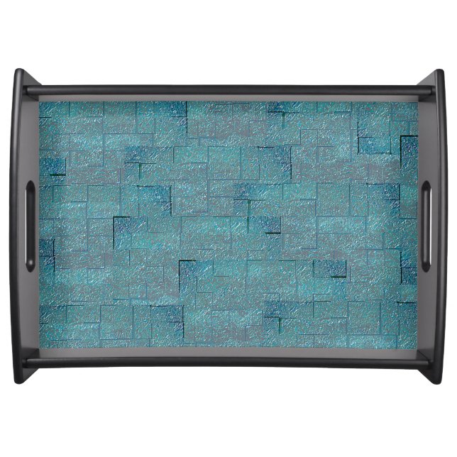Cyan to gray texture shaped mosaic cutouts serving tray (Front)
