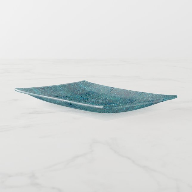 Cyan to gray texture shaped mosaic cutouts trinket tray (Angled)