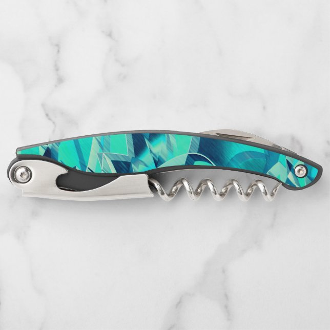 Cyan tracks with drizzles on aquamarine background waiter's corkscrew (Front)