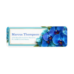 Cyan Tropical Botanical Orchid Return Address Label