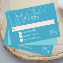 Cyan White Calligraphy Wedding RSVP Card