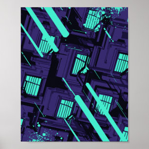cyan windows Across a Digital Grid Poster