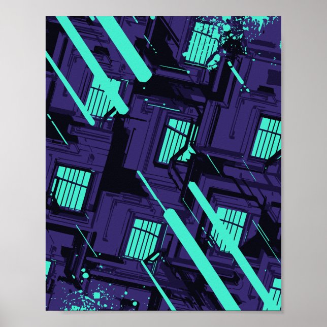 cyan windows Across a Digital Grid Poster (Front)